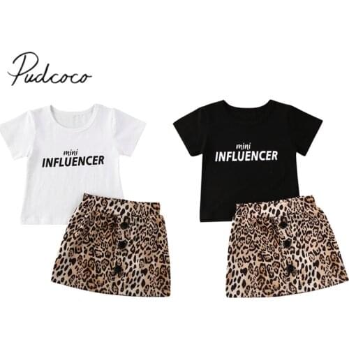 2020 Baby Summer Clothing 2PCS Toddler Kids Baby Girl Clothes Short Sleeve Tops T-Shirt+Leopard Print Skirt Outfits