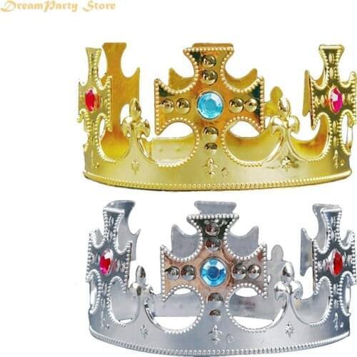 2Pcs Party Tiara Royal Queen Prince King Princess Crown Hats Birthday Decor for Boys Adults Children Girls Halloween Decoration