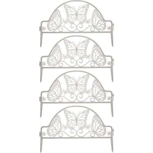4 PCS Garden Trim Fence Picket Fence Disassembled Border Edging Easy To Install Garden Decorative White Butterfly 48*30 Cm