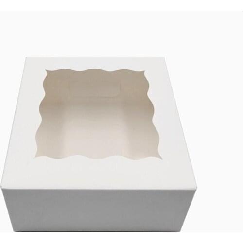 5pcs/set Cake Box White Square Corrugated Cake Container With Transparent Window