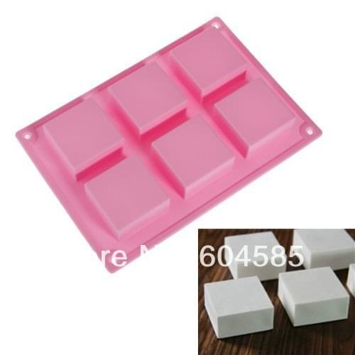 6 Square Cavity Rectangle DIY Soap Mold Jelly Ice Cake Chocolate Silicone Moulds,Random color
