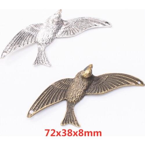 6 pieces of retro metal zinc alloy bird pendant DIY handmade jewelry necklace making 8414