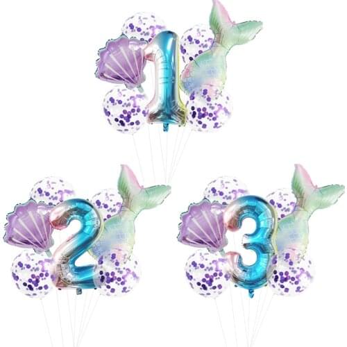 7/10pcsMermaid Party Balloons 32inch Number Foil Balloon Kids Birthday Wedding Party Decoration Baby Shower Decor Helium Globos