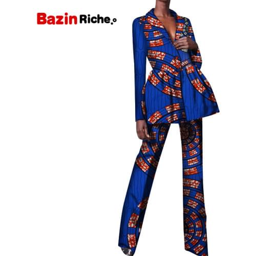 Autumn African Women Pant Sets New Fashion 2021 Dashiki Elegant Set for Women Pants & Blazer Plus Size Ladies Clothes WY5282