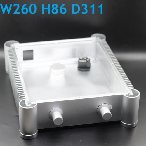 Full Aluminum Silver Round Corner AMP Case DIY Power Amplifier Chassis New Rear Box Enclosure RD2607 Two Knobs and No Holes
