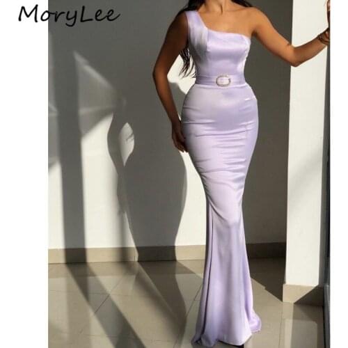 Prom Dresses Lavender One Shoulder Sleeveless Spandex Satin Mermaid Prom Dresses With Zipper Back vestidos de fiesta de noche