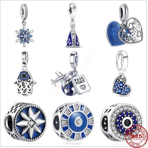 2021 Blue Snowflake Airplane Hand Religious Image Family Beads fit Original Pandora Charms Silver 925 Bracelet DIY Women Jewelry