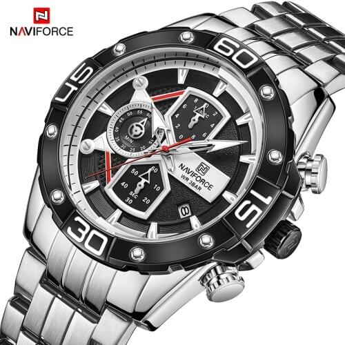 NAVIFORCE New Mens Business Watches Luxury Brand Stainless Steel Wristwatch Clock Fashion Military Chronograph Waterproof 2021