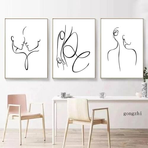 Black and White Sexy Woman Abstract Line Nordic Poster Minimalist Canvas Painting and Prints Wall Art Pictures Living Room Decor
