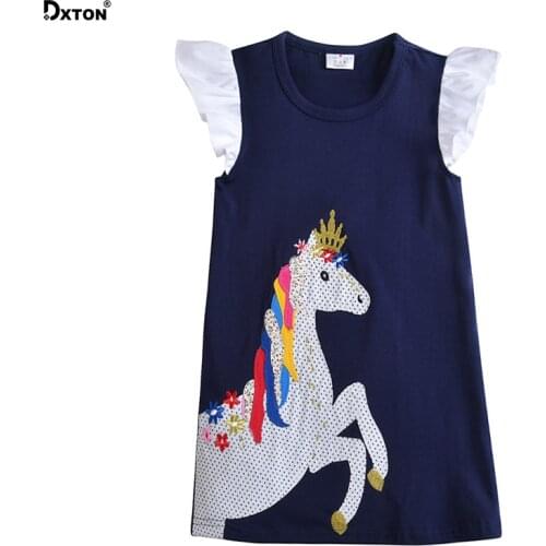 Dxton Cartoon Girl Vestdios Unicorn Kids Dress For Girl Flare Sleeve Princess Dress 2019 Sequin Girl Dresses Summer Kids Clothes