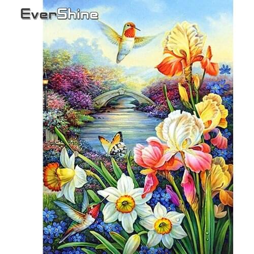 Evershine Diamond Painting Cross Stitch Flower Diamond Embroidery Landscape Diamond Mosaic Full Square Rhinestones Wedding Decor
