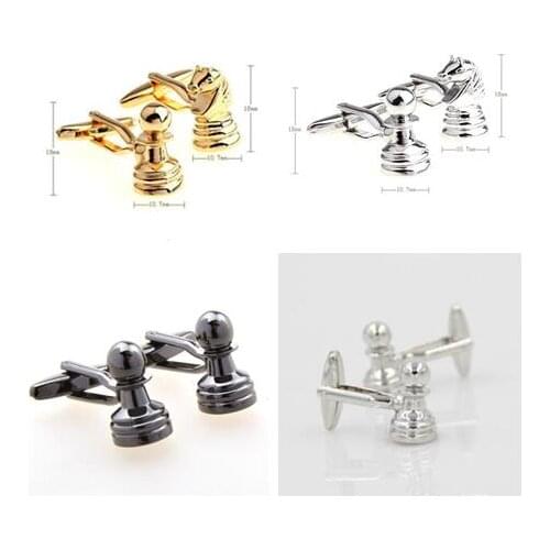10pairs/lot Classic Chess Cufflinks Knights & Pawns Cuff Links Copper Made Gold/Silver/Gunblack Plating Cufflinks Mens Jewelry