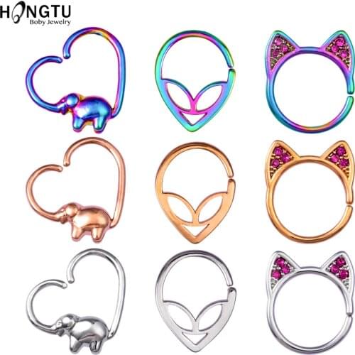 HONGTU 1PC Copper Nose Ring Sexy Aliens Cat Elephant Ear Daith Cartilage Tragus Eyebrow Septum Piercings Hoop Women Body Jewelry