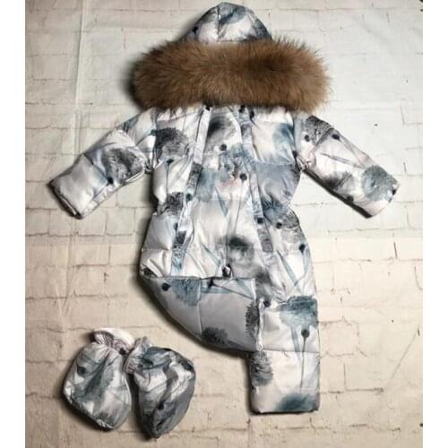 Real fur 2021 Winter Jacket child jackets children jumpsuit snow suit girl flower down romper ski suits outerwear