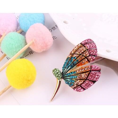 LUBOV Exquisite Fashion Colorful Crystal Stone Inlaid Golden Color Metal Butterfly Brooches Pins Luxury Women Costume Jewelry