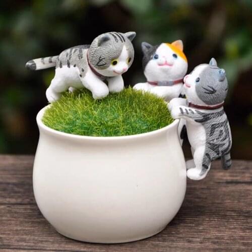 Cute cat PVC Action Figure Cup fringe bell doll succulent flower pot desktop decoration Collectible Model Kids Toy Birthday Gift