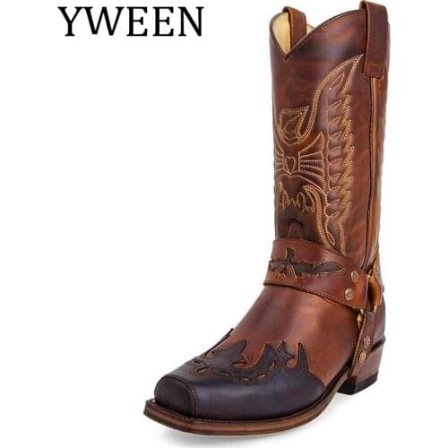 YWEEN 2021 New Men Boots Leather Autumn Winter Mid-calf Handmade Retro Shoes Brithsh Boots for Men Zapatos De Hombre