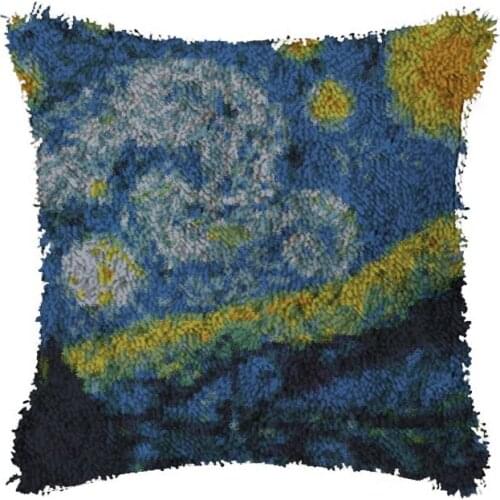 Latch Hook Rug Kits Van Gogh Cushion Carpet Cover Floor Mat Red leaf Sewing Needlework for Adults Kids Gift