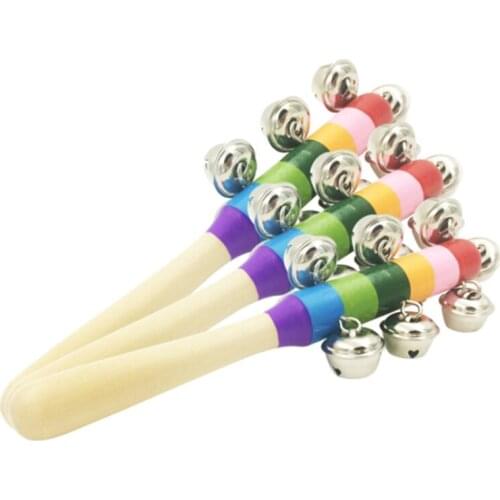 1Pc Wooden Handle Toddler Rattle Portable Kids Baby Rattles With Bells Instruments, Handbell Rattle Musical Toys Teaching Tools