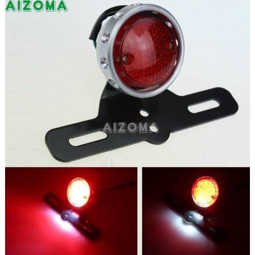 Retro Styled Drilled Chrome Billet Aluminum LED Tail Light with Plate Bracket Light Cafe Racers Brake Lamp For Harley Choppers