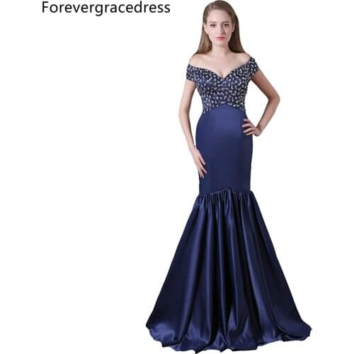 Forevergracedress Sexy Navy Blue Long Evening Dress New Off The Shoulder Formal Party Gown Plus Size Custom Made