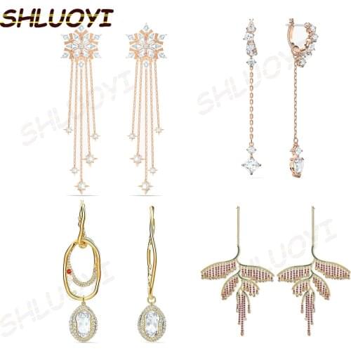 SHLUOYI 2020 fashion jewelry high quality SWA exquisite 1:1 elegant charm temperament magic snowflake tassel female Earrings