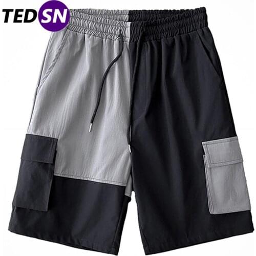 Contrast Stitching Shorts 2021 Summer Casual Short Oversized Hip Hop Cargo Shorts Streetwear Joggers Pockets Baggy Pants Mens