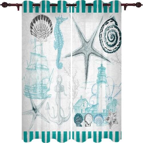 Marine Texture Shells Starfish Lighthouse Curtains for Living Room Luxury Window Treatments Bedroom Kitchen Curtains Drapes