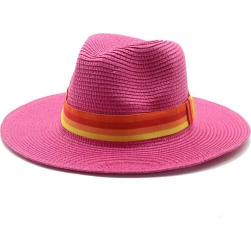 Straw hats men women solid wide brim 11cm belt band striped red blue black sun hats summer spring outdoor casual beach sun hats