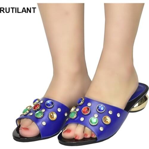 Designer Shoes Women Luxury 2019 Summer High Heeled Shoes for Women African Party Shoes with Rhinestone Slip on Party Pumps