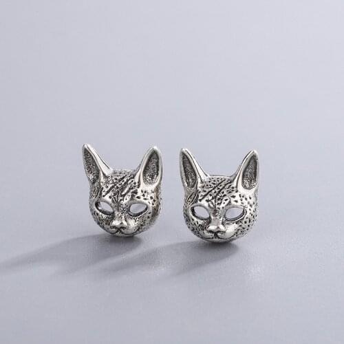 Vintage Silver Plated Sphink Cat Stud Earrings for Men Women Punk Cat Earrings Gothic Cool Earrings Unisex Jewelry Party Earring