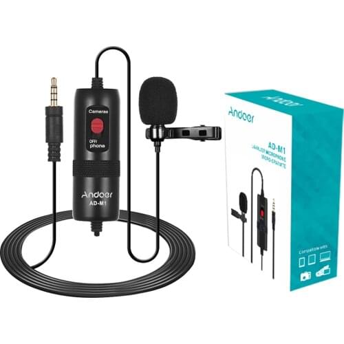 Andoer AD-M1 Omni-directional Condenser Microphone Lavalier Microphone with Foam Windscreen for iPhone Huawei Xiaomi Smartphone