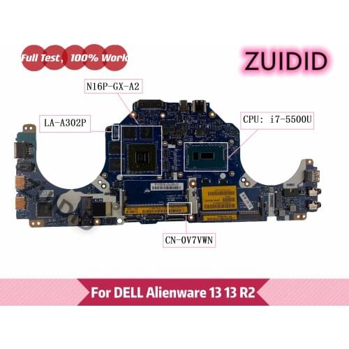 ZAP00 LA-A302P For DELL Alienware 13 13 R2 Laptop motherboard CN-0V7VWN 0V7VWN V7VWN with I7-5500U CPU N16P-GX-A2 100% working