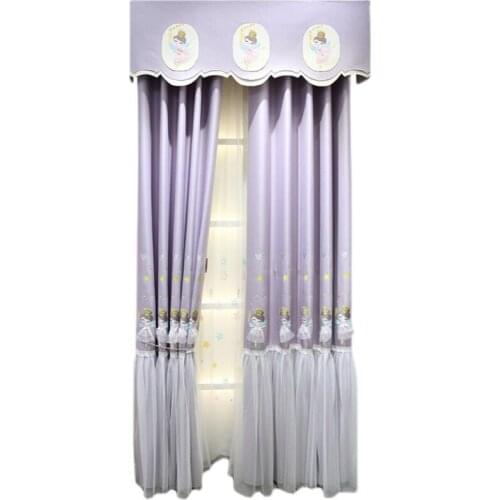 Custom Room Cartoon Lace Purple Childrens Room Curtains Girls Bedroom Girls Bay Window Shading