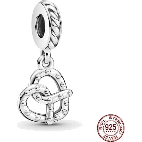 New 925 Sterling Silver Pretzel Heart Pendant Dangle Charms Fit Original Pandora Bracelets Women Jewelry Gift
