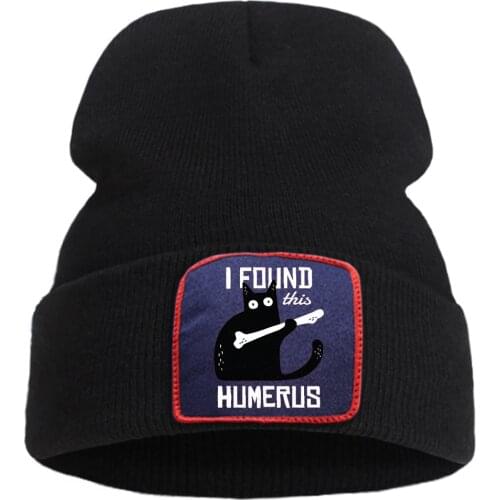 I Found Humerus Funny Cat Printing Winter Hats For Women Harajuku Warm Casual Man Knit Hat Soft Fashion Men Autumn Beanie