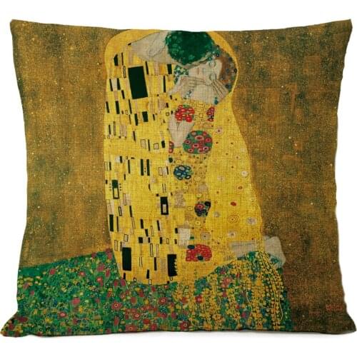 Gold Oil Painting Throw Pillow Cover Gustav Klimt Gallery Pillow Case Home Decorative Pillow Linen Pillowcase Sofa Cushion