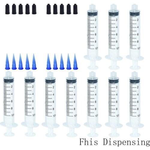 10ml/10cc Manual Syringe Dispenser Kit 22G Plastic Tapered Dispensing Tips and Cover Pack of 5