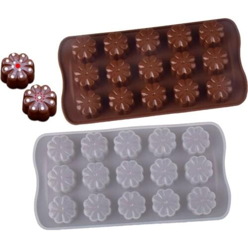15 Cavity Silicone Mold Chocolate Candy Cookies DIY Mould Brown Flower Shape Cake Tools Kitchen Baking Tool Molds For Baking