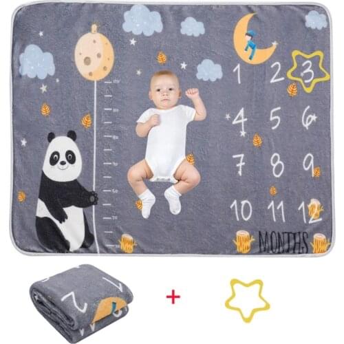 97BE 1 Set Baby Monthly Record Growth Milestone Blanket Newborn Photography Props Accessories Creative Cartoon Bear Printing