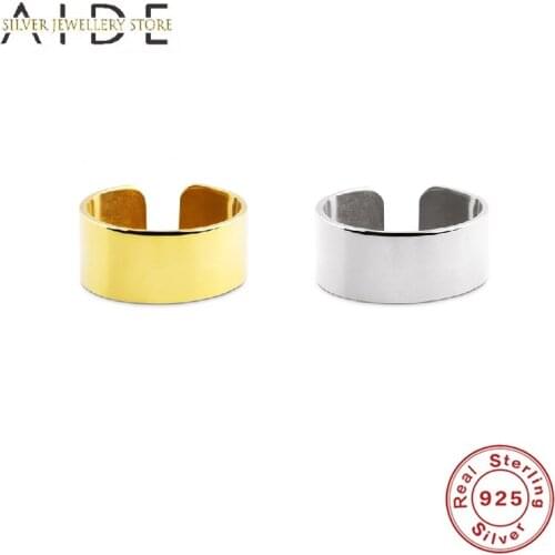 AIDE Fashion Geometric Width Rings For Women Minimalism Glossy Open Adjustable Finger 925 Sterling Silver Ring Jewelry anillos