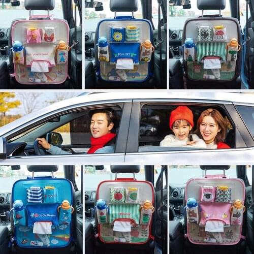 Cute Cartoon Car Seat Back Organizer Multi-pocket 600D Oxford Cloth Back Seat Drink Holder Bag Tissue Storage Kids Toy Organiser