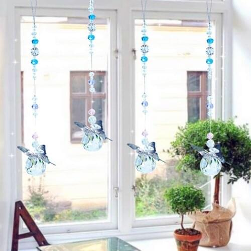 Butterfly Crystal Pendant Colorful Beads Hanging Drop For Outdoor Indoor Garden Window Wedding Chandelier DIY Decorations NEW