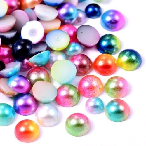 Glitter Rhinestone New Fading Color Plastic ABS Resin Flatback Crystal Artificial Cute Half Round Pearls Stone For Wedding B0907