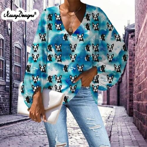 Noisydesigns French Bulldog Flowers Dog Prints Womens Blouse Trend 2021 Fashion Lady Vintage Shirt Large Size 4XL Dropshipping