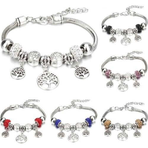 Charm Bracelet & Bangles Jewelry 6-colors Crystal Beads Tree of Life Bracelets Brands Bracelets Women Girl Friendship Gift