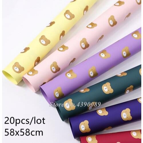 20pcs Cute Bear Flower Wrapping Papers Waterproof Flower Papers Gift Wrapping Papers 58x58cm