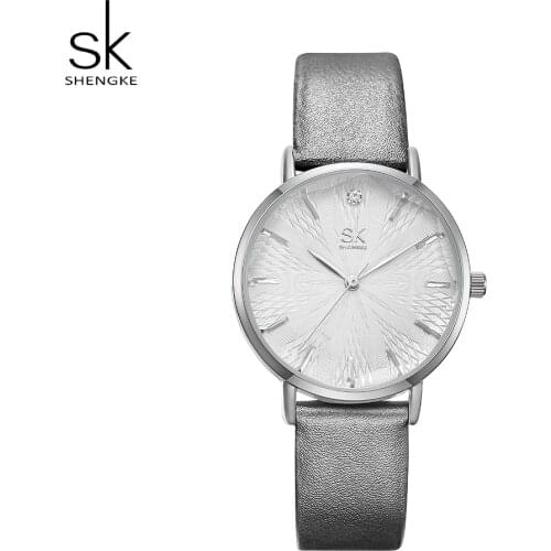 Shengke Fashion White Stylish Women Watch Leather Band Analog Round Wrist Watch Quartz Watches Women Clock Reloj Mujer Elegant