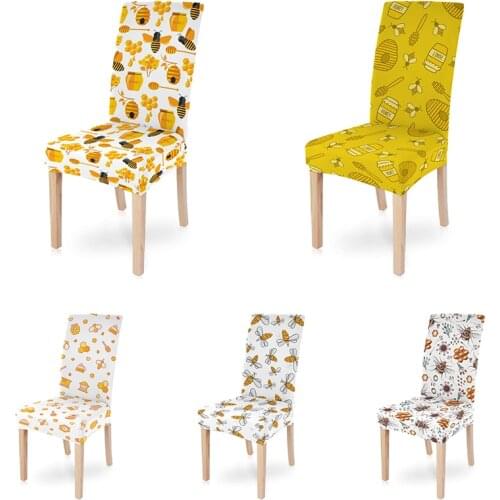 Honey Bee Cartoon Elastic Chair Cover Stretch Universal Sizes Dining Seat Covers For Wedding Banquet Living Room Decor
