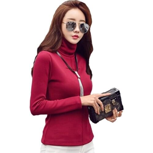 T Shirt Women Harajuku Turtleneck T Shirt Autumn Plus Velvet T-shirts Long Sleeve T-shirt Plus Size